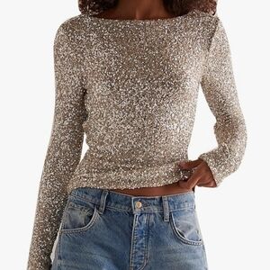 Shimmering Silver Sequin Top